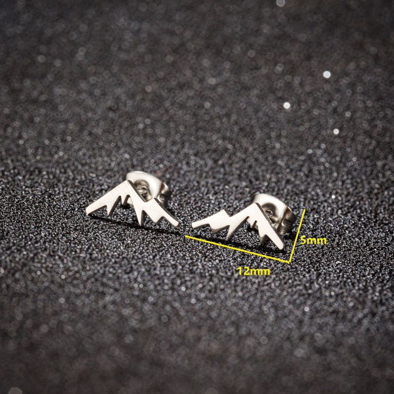 Retro forest style small fresh stainless steel snow mountain peak earrings ins Korean style student mini fashion ear jewelry