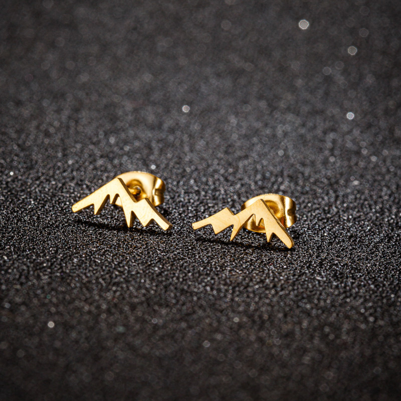 Retro forest style small fresh stainless steel snow mountain peak earrings ins Korean style student mini fashion ear jewelry