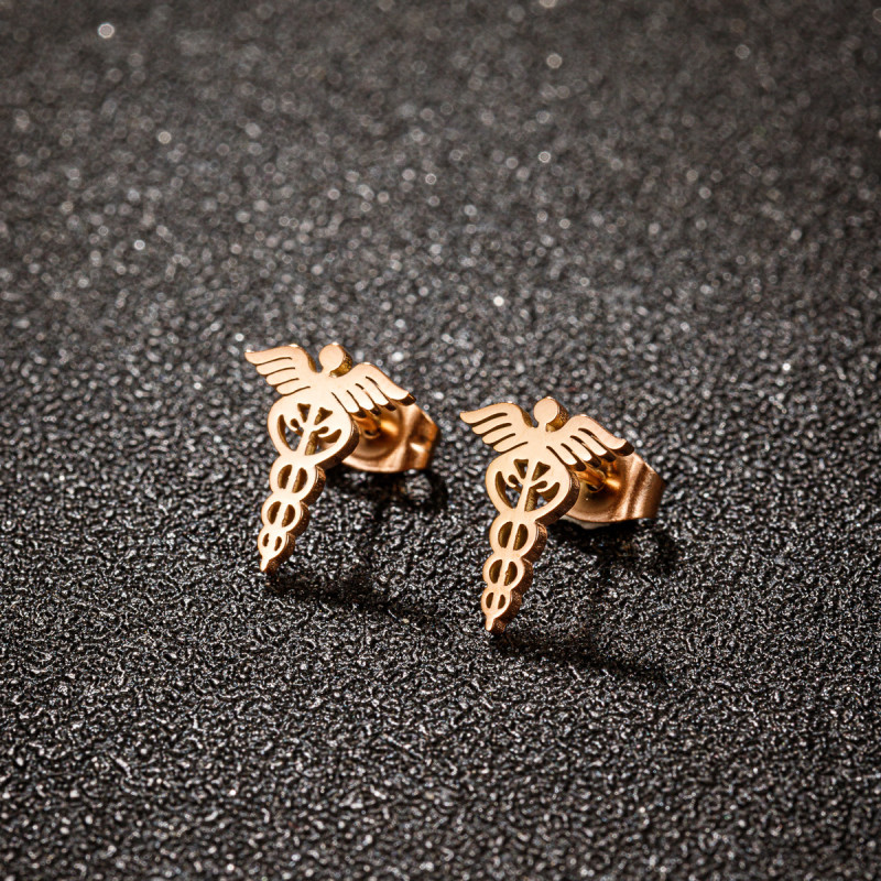 Retro Stainless Steel Snake Staff Wings Earrings Fashion Medical Symbol Nurse Doctor Pendant Titanium Steel Jewelry Wholesale