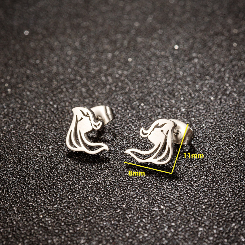 Korean autumn creative new sweet hollow long hair girl earrings stainless steel cartoon cute character earrings