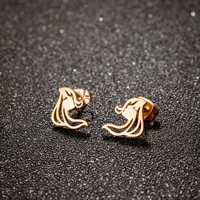 Korean autumn creative new sweet hollow long hair girl earrings stainless steel cartoon cute character earrings