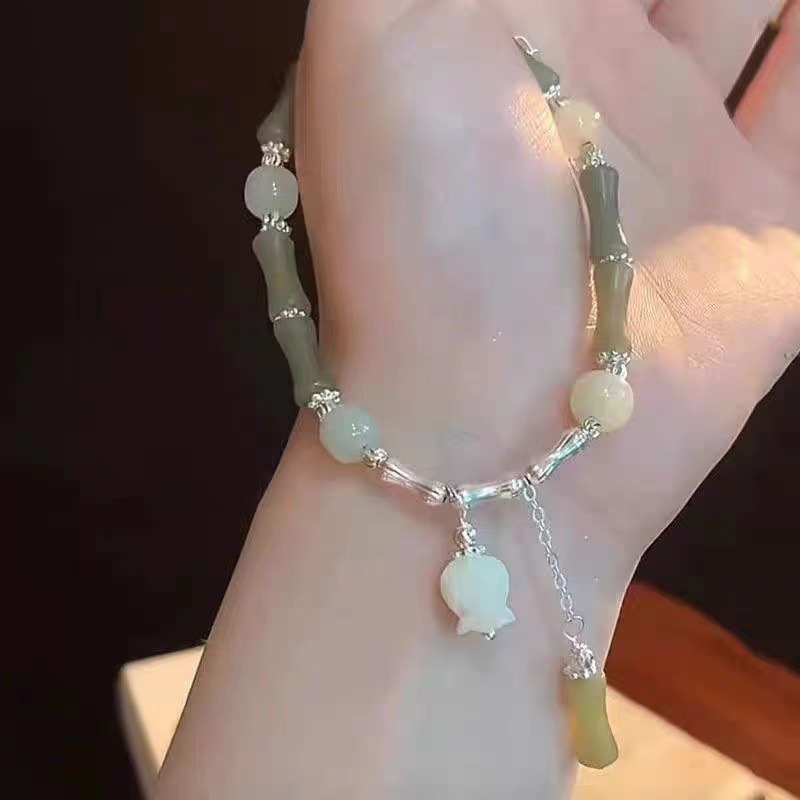 National style new Chinese style bamboo bone beading women's retro niche design bamboo leaf bracelet for bestie