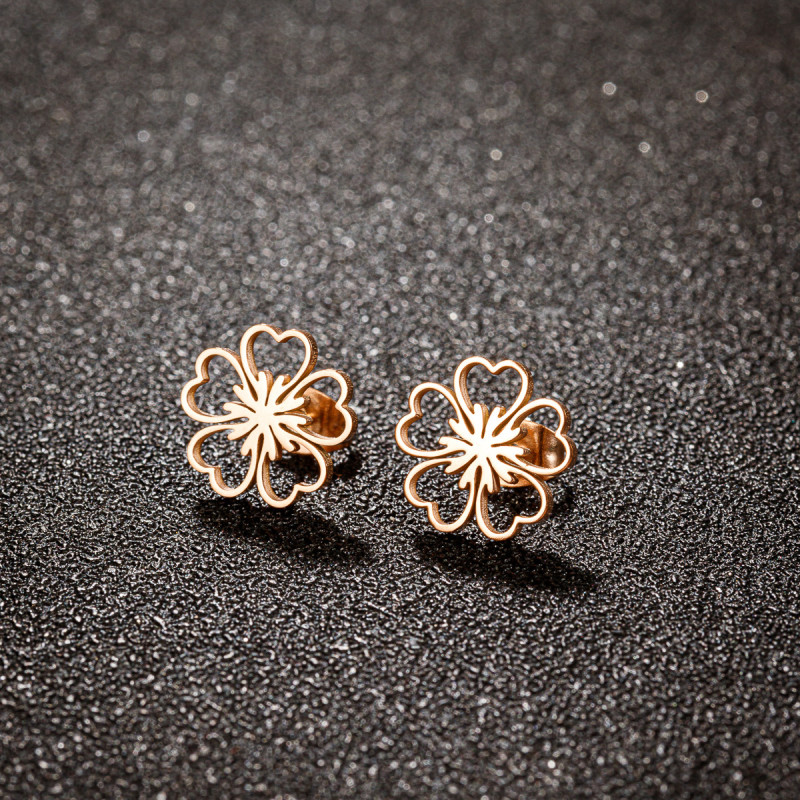 French retro stainless steel flower earrings women's elegant niche temperament simple style small fresh ear jewelry wholesale