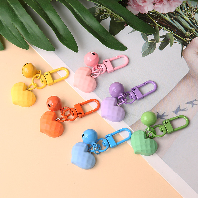New faceted resin love keychain pendant creative girly heart bell cute couple bag headphone pendant
