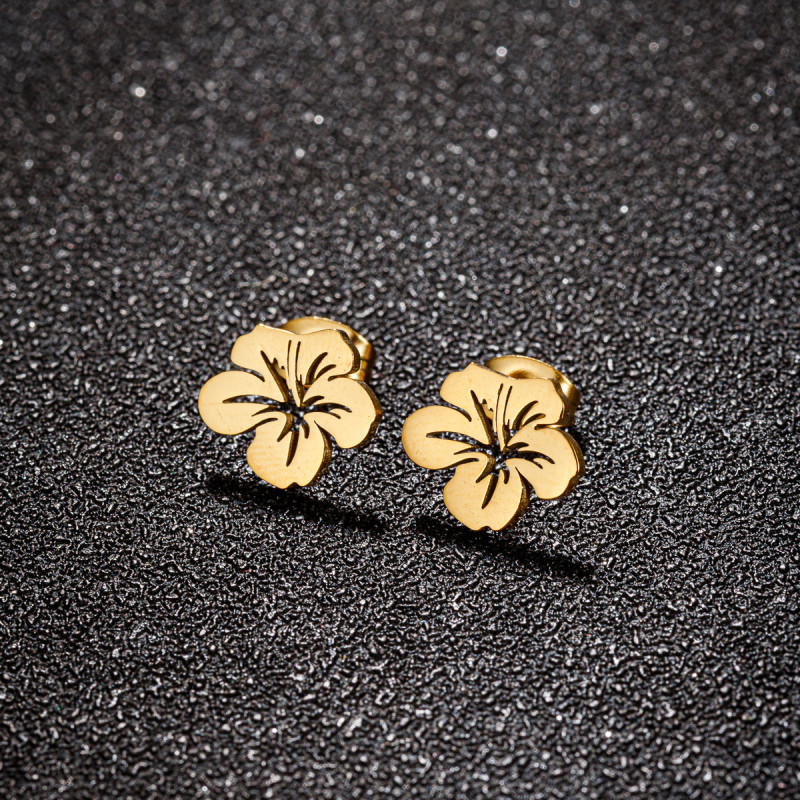 Cross-border new fashion temperament stainless steel hollow small fresh flowers simple earrings stainless steel ear jewelry wholesale