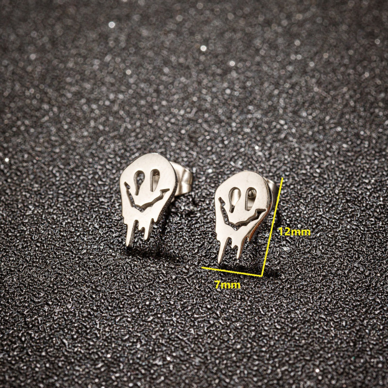 European and American cross-border fashion new stainless steel Halloween ghost earrings ins funny smiling face earrings wholesale