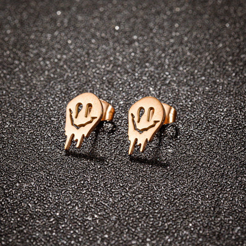 European and American cross-border fashion new stainless steel Halloween ghost earrings ins funny smiling face earrings wholesale
