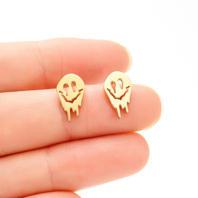 European and American cross-border fashion new stainless steel Halloween ghost earrings ins funny smiling face earrings wholesale