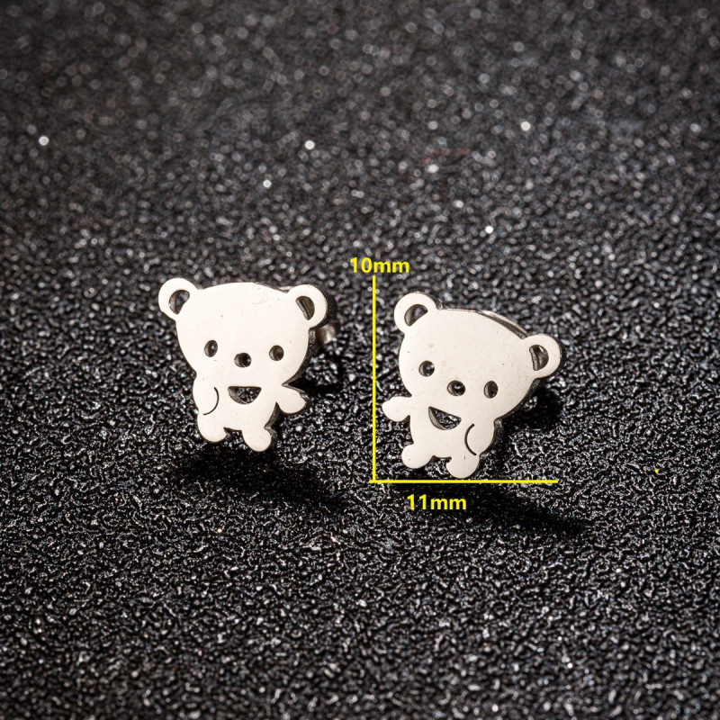 European and American fashion new creative personality cute cartoon character bear earrings stainless steel niche earrings wholesale