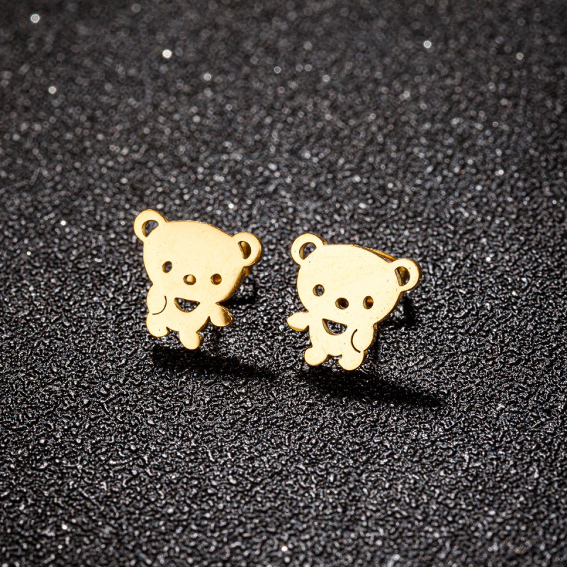 European and American fashion new creative personality cute cartoon character bear earrings stainless steel niche earrings wholesale