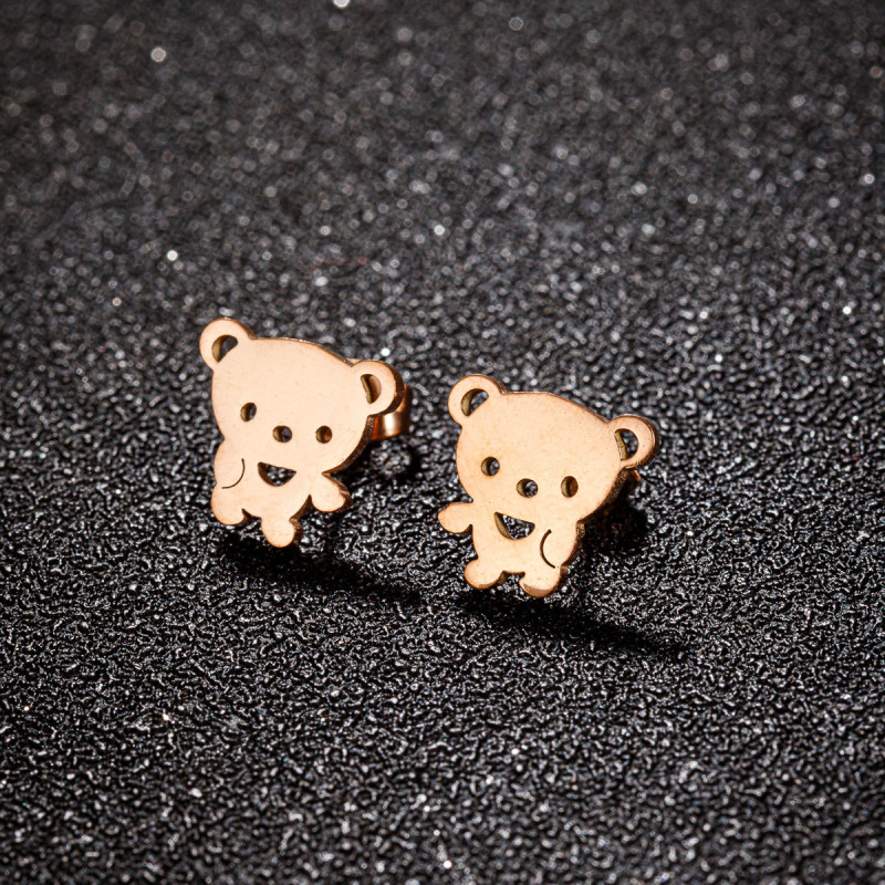 European and American fashion new creative personality cute cartoon character bear earrings stainless steel niche earrings wholesale