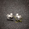 European and American retro design new stainless steel simple cute small animal horse earrings niche hollow love ear bone nails