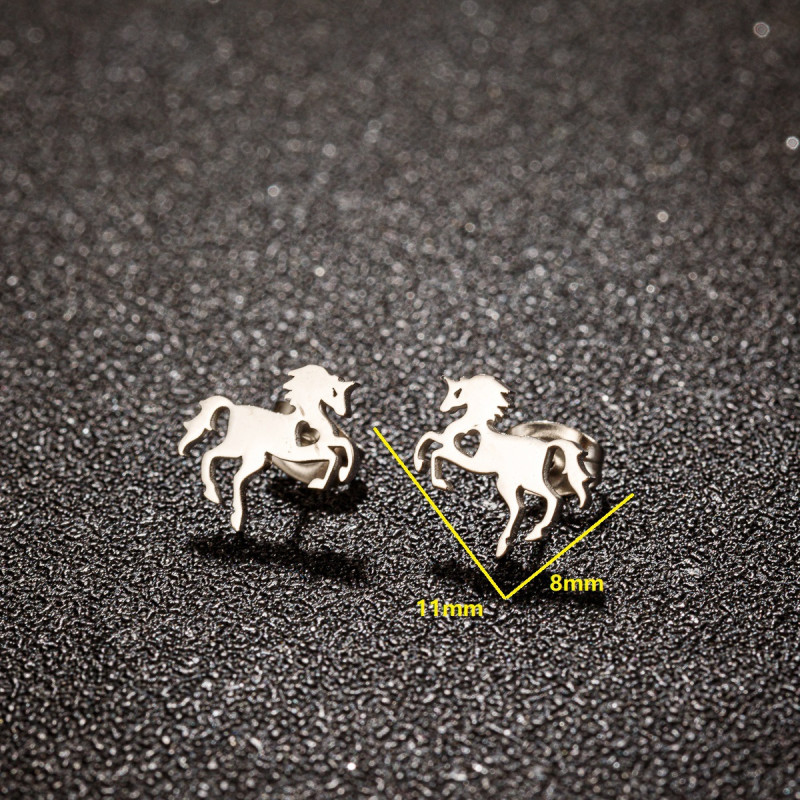 European and American retro design new stainless steel simple cute small animal horse earrings niche hollow love ear bone nails