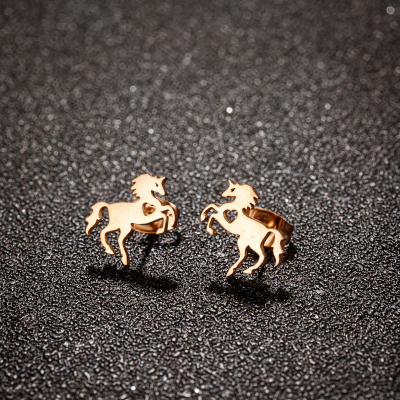European and American retro design new stainless steel simple cute small animal horse earrings niche hollow love ear bone nails