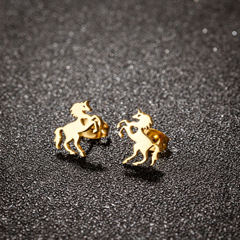 European and American retro design new stainless steel simple cute small animal horse earrings niche hollow love ear bone nails