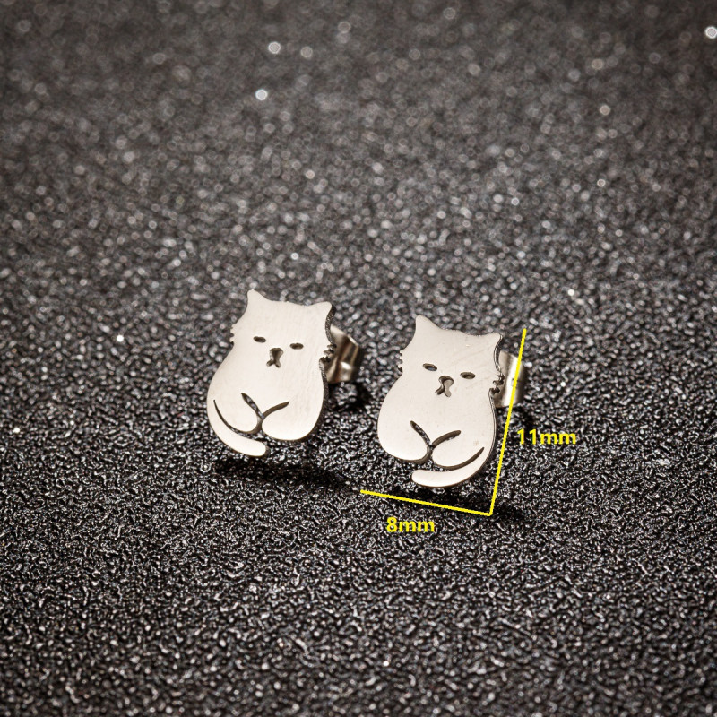 Fashionable French niche temperament stainless steel simple cute small animal pet cat earrings women's mini earrings