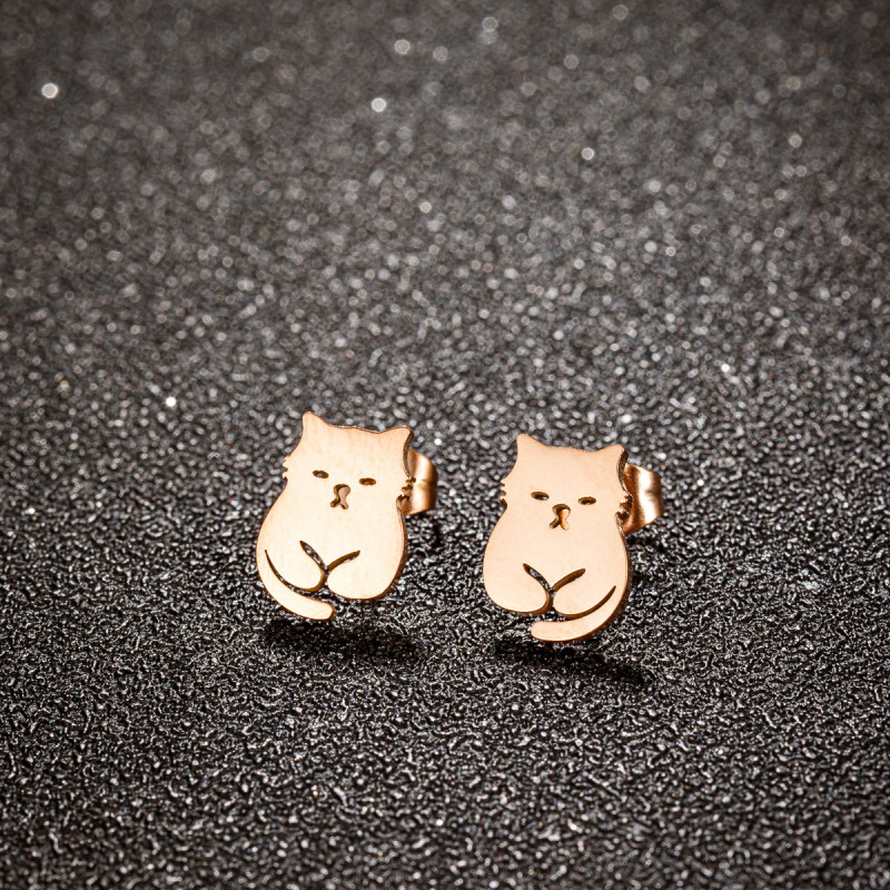 Fashionable French niche temperament stainless steel simple cute small animal pet cat earrings women's mini earrings