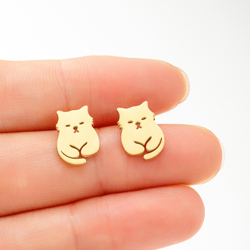 Fashionable French niche temperament stainless steel simple cute small animal pet cat earrings women's mini earrings