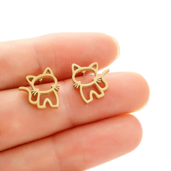 European and American cross-border jewelry stainless steel simple women's cartoon cute little animals hollow pet cat earrings wholesale