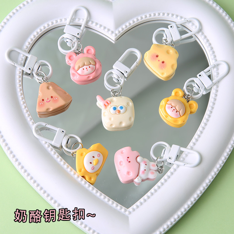 New cute cartoon cheese ins wind bell keychain door buckle diy jewelry accessories gift pendant bag