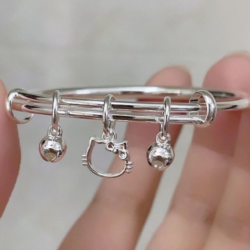 New KT Cat Bell Simple and Versatile Hello Kitty Pendant Push-Pull Bracelet for Best Friend and Girlfriend Gift Bracelet for Women