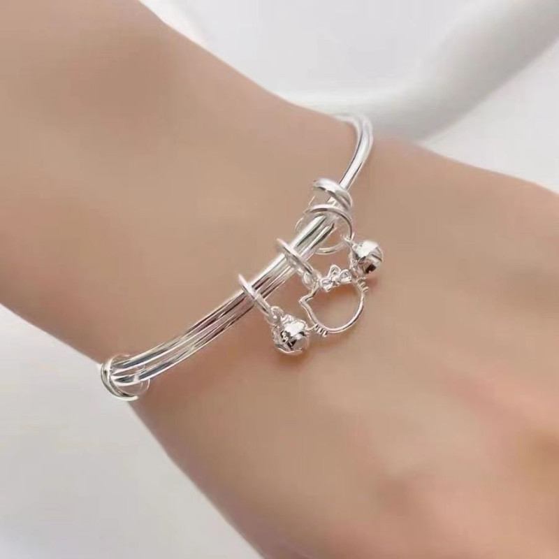 New KT Cat Bell Simple and Versatile Hello Kitty Pendant Push-Pull Bracelet for Best Friend and Girlfriend Gift Bracelet for Women