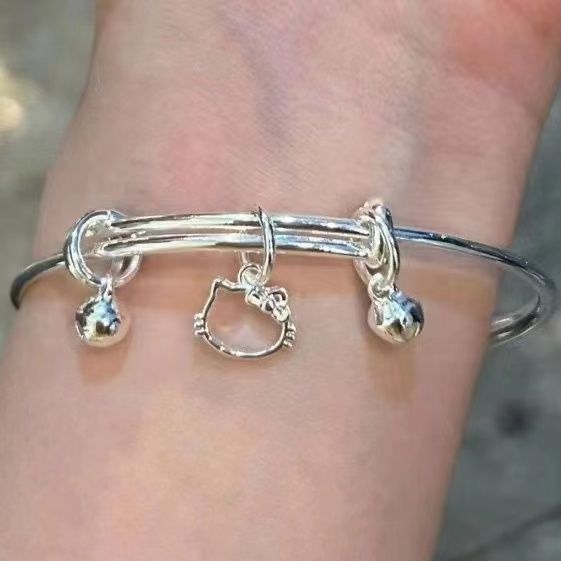 New KT Cat Bell Simple and Versatile Hello Kitty Pendant Push-Pull Bracelet for Best Friend and Girlfriend Gift Bracelet for Women