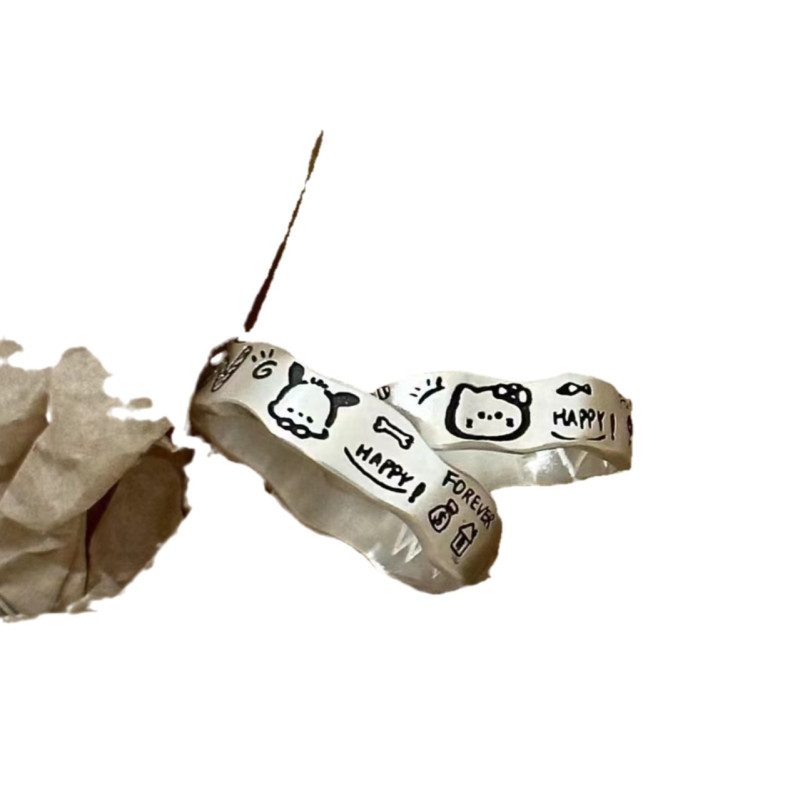 Niche design, versatile minimalist graffiti, wavy edge, exquisite and fashionable temperament, Pacha dog couple ring