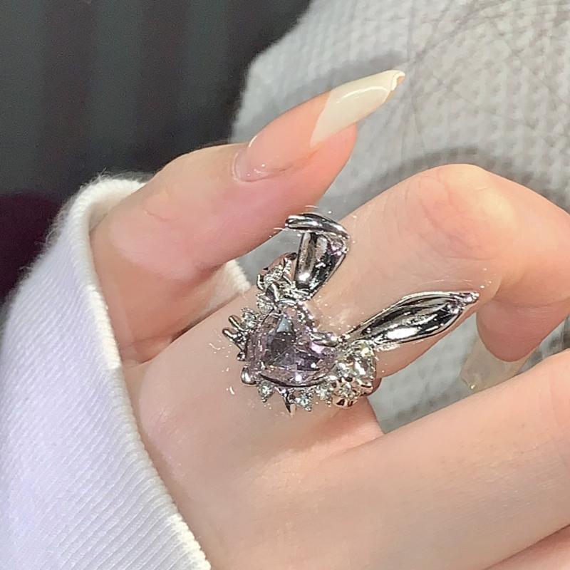 Index finger ring rabbit personalized open ring female light luxury temperament internet celebrity cartoon cute sweet cool style diamond