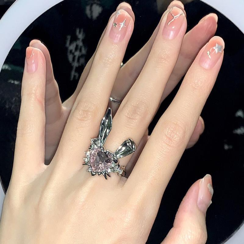 Index finger ring rabbit personalized open ring female light luxury temperament internet celebrity cartoon cute sweet cool style diamond