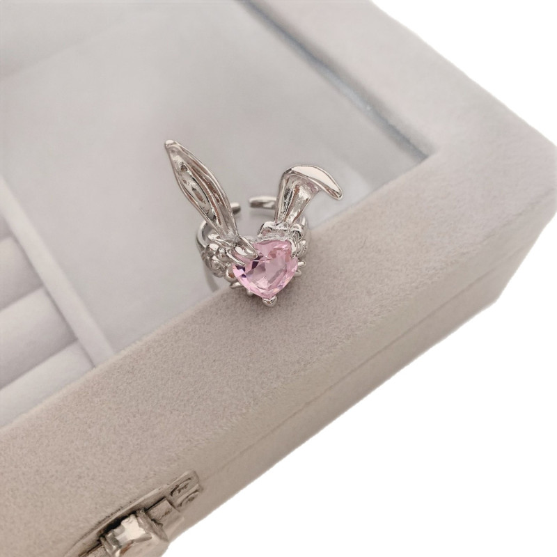 Index finger ring rabbit personalized open ring female light luxury temperament internet celebrity cartoon cute sweet cool style diamond