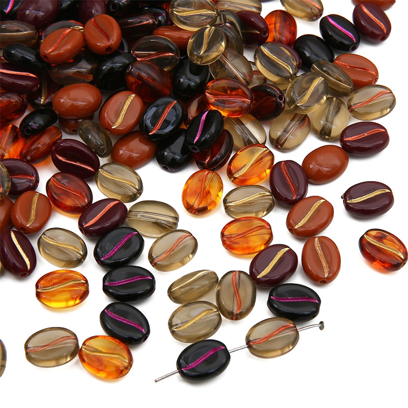 Acrylic gold tracing retro style coffee bean beads loose beads DIY jewelry accessories making beaded mobile phone chain material