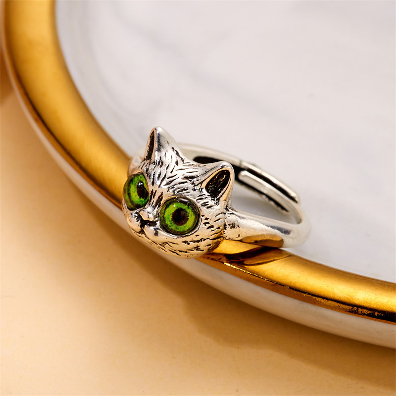 European and American new retro style cat face ring fashionable cartoon kitten women's open ring
