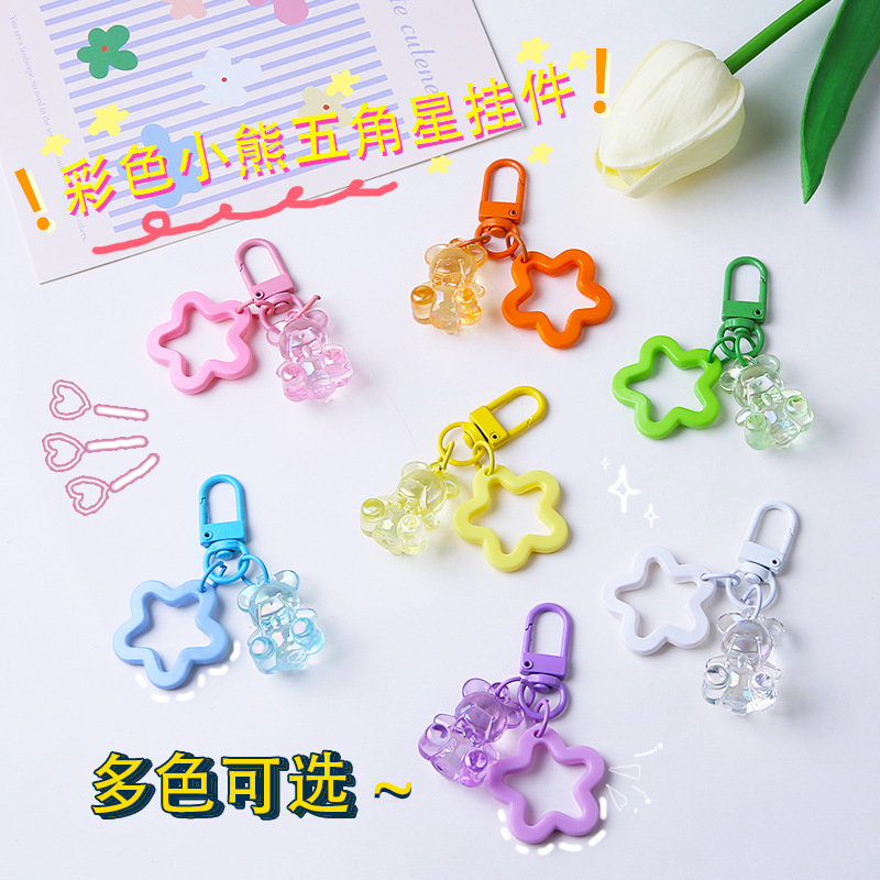 ins colorful acrylic hollow five-pointed star bear keychain pendant headphone set bag student personalized pendant