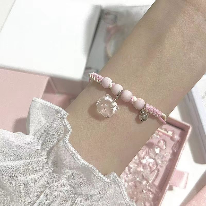 Pink KT cat Hello Kitty braided rope bracelet for student couple Hello Kitty for girlfriend