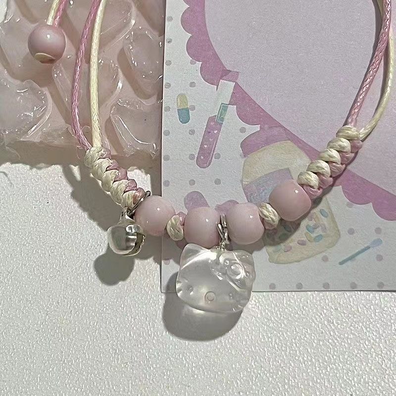 Pink KT cat Hello Kitty braided rope bracelet for student couple Hello Kitty for girlfriend