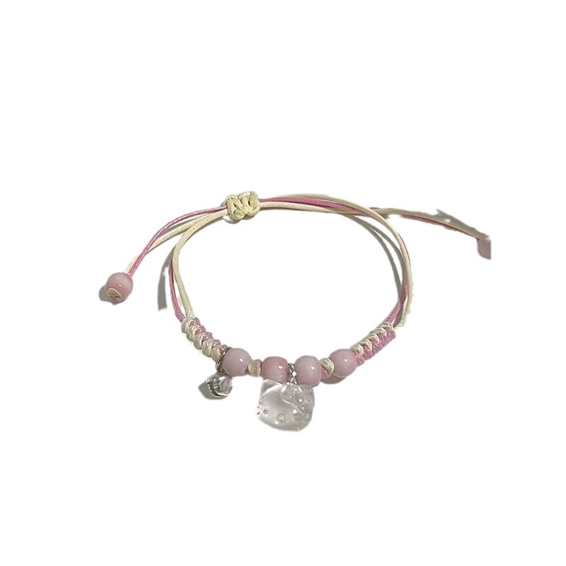 Pink KT cat Hello Kitty braided rope bracelet for student couple Hello Kitty for girlfriend