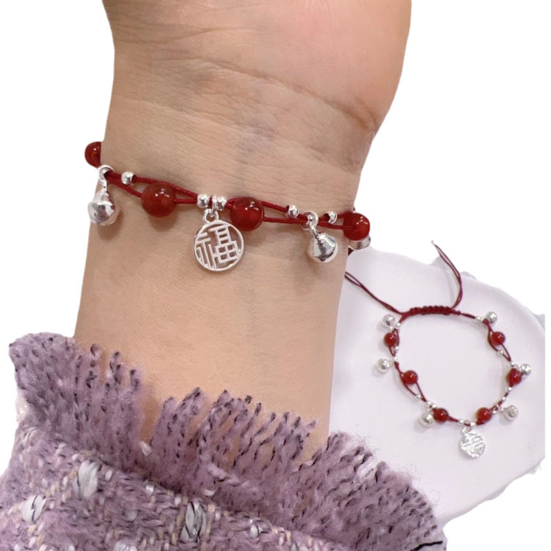 Miao girl ~ red rope bell bracelet hand-woven with bright and playful girly heart decorated with exquisite bow
