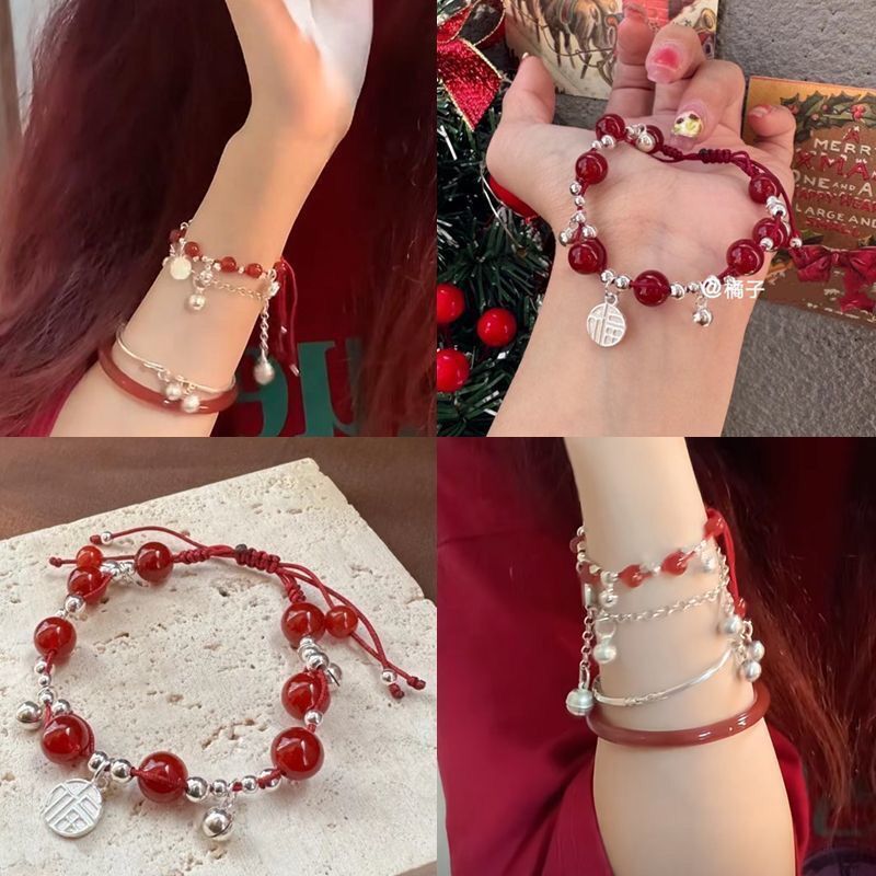 Miao girl ~ red rope bell bracelet hand-woven with bright and playful girly heart decorated with exquisite bow