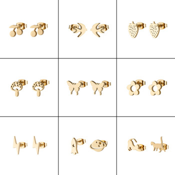Cross-border new stainless steel cute little animals cat bird butterfly earrings asymmetric spaceship ear jewelry