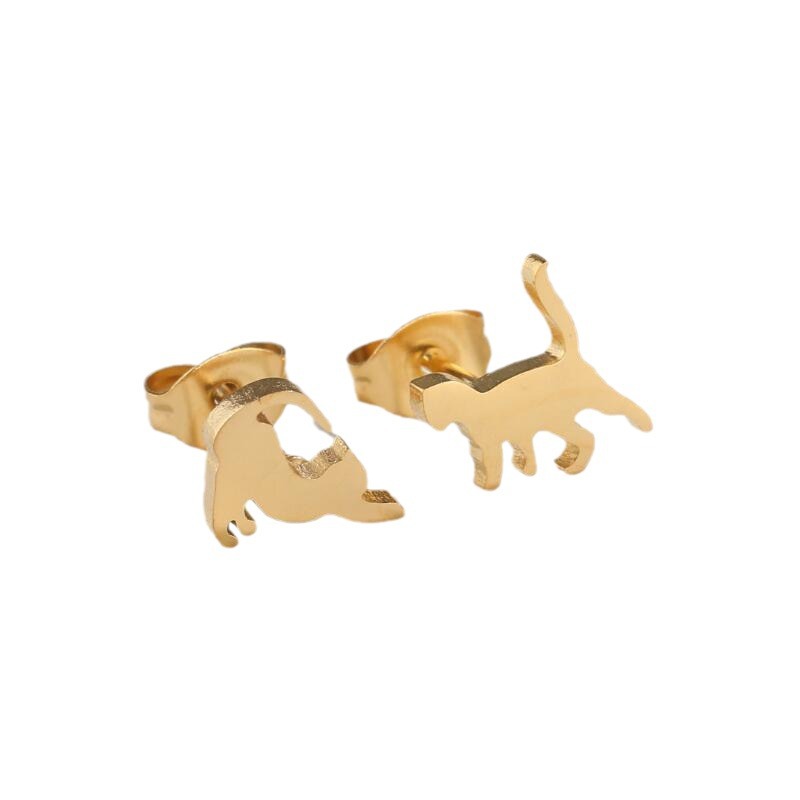 Cross-border new stainless steel cute little animals cat bird butterfly earrings asymmetric spaceship ear jewelry