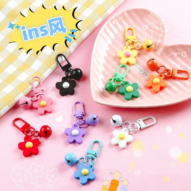 ins small fresh glue color flower bell keychain cute creative diy girl heart bag pendant gift