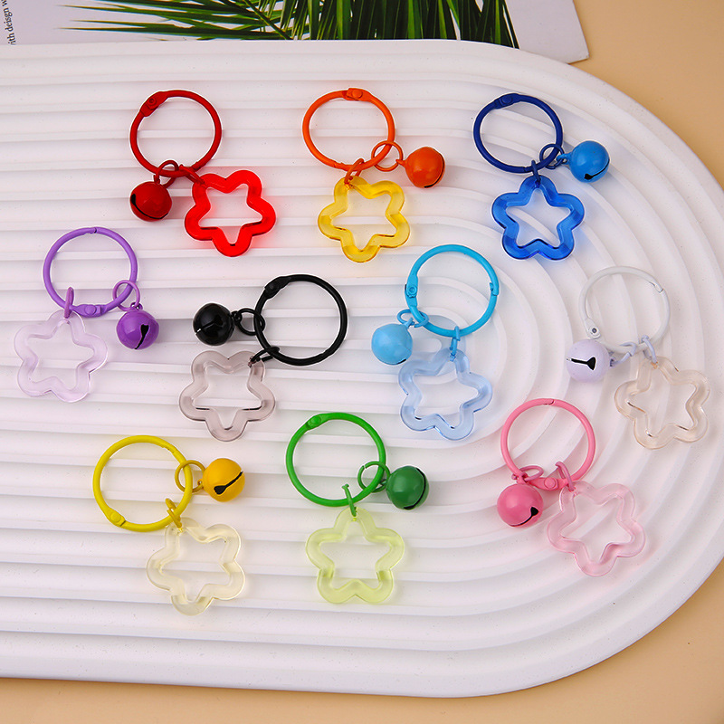 Creative colorful small fresh acrylic transparent highlight five-pointed star keychain pendant dopamine girl heart pendant