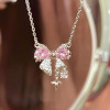 Popular internet celebrity pink bow necklace ins student sweet cool girl clavicle chain versatile light luxury