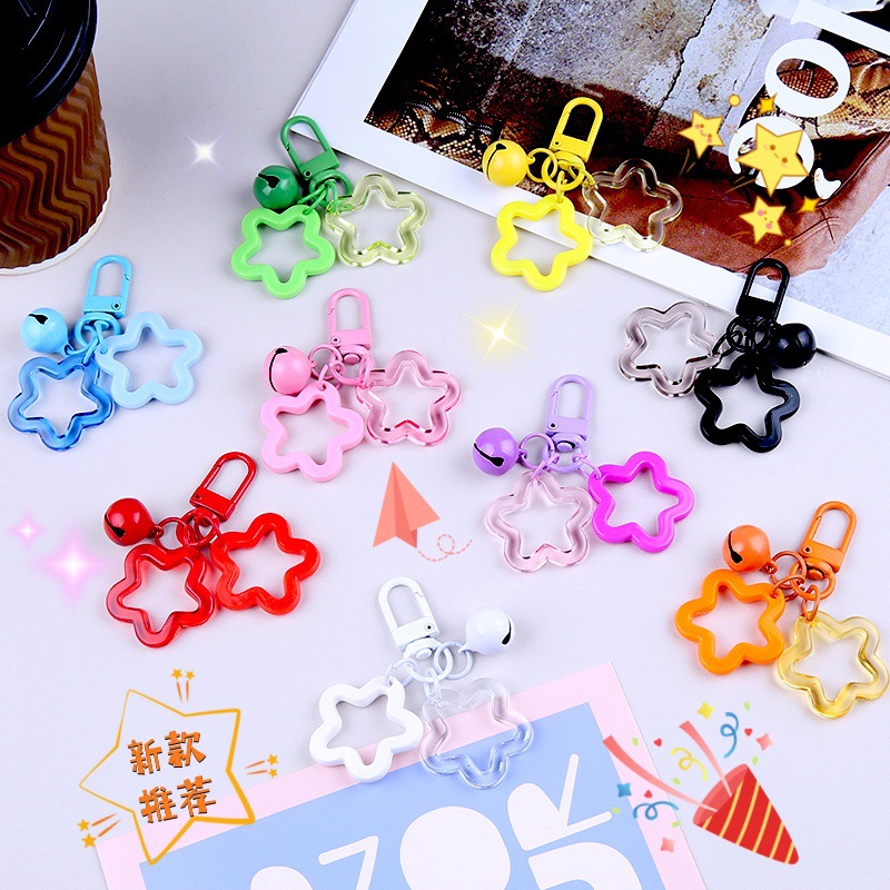 Colorful acrylic hollow five-pointed star bell keychain pendant DIY handmade bag earphone cover decorative accessories