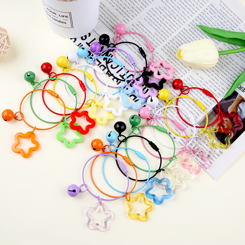 Ins style colorful five-pointed star bell keychain acrylic hollow pendant bag earphone cover keychain pendant