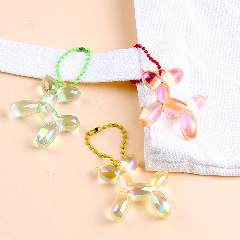 Laser transparent balloon dog doll keychain cute doll pendant ins bead chain student school bag gift pendant