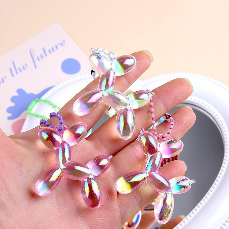 Laser transparent balloon dog doll keychain cute doll pendant ins bead chain student school bag gift pendant