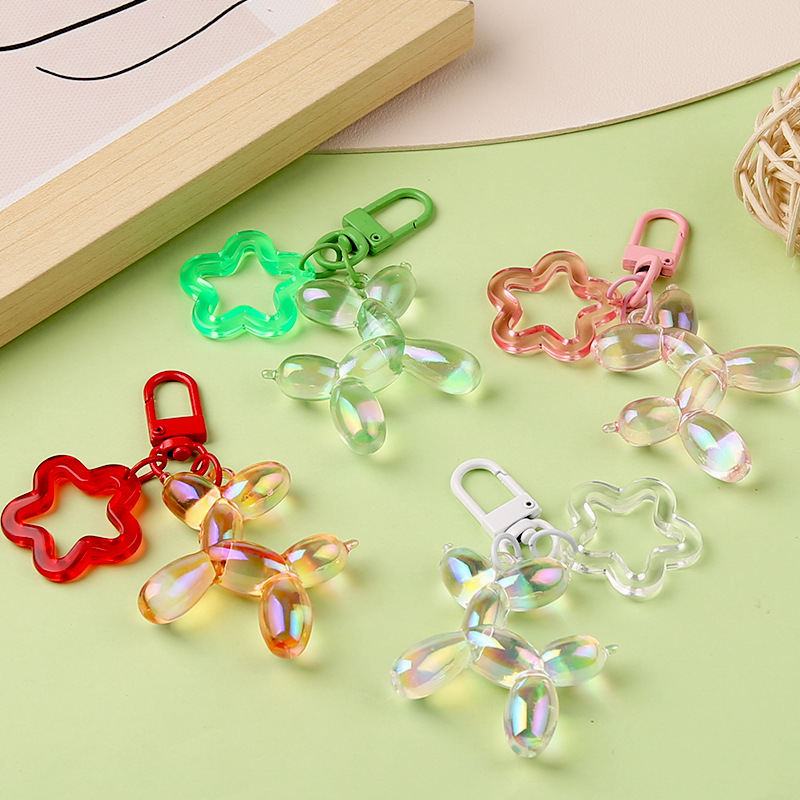 Colorful laser transparent balloon dog key chain pendant bag puppy couple key chain pendant gift for girlfriends