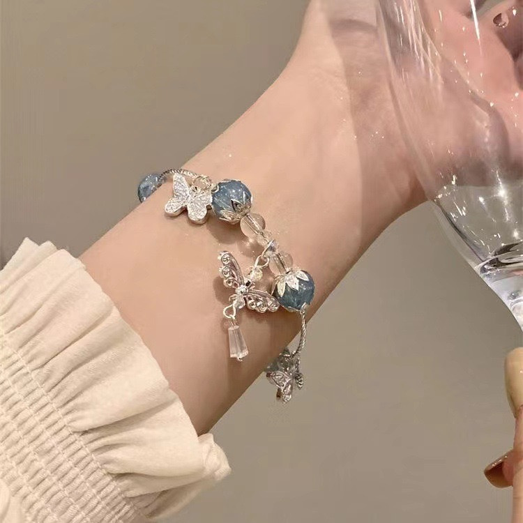 New niche forest style cool feeling gradient explosive glass beaded bracelet trendy and versatile simple light luxury hand jewelry gift giving